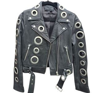Kendall & Kylie grommet black leather moto jacket RARE FIND